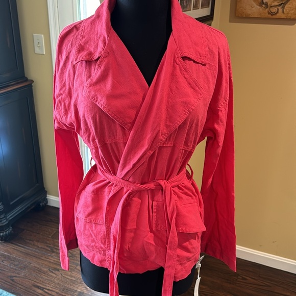 Calson‎  NWT Cherry Red Chateaux Linen Blend Belted Jacket - Picture 3 of 12